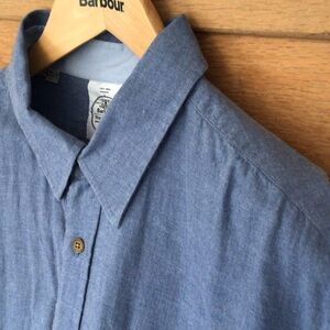 Barbour Men's Casual Blue Chambray Button Down Shirt L